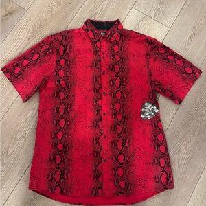 Bold Red Snake Print Men's Casual Shirt